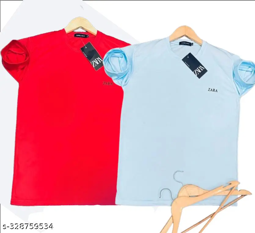 Pack of 2 Stylish T-shirts Red and Sky Blue